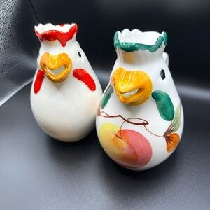 PAIR Chicken Rooster Pitcher - ITALY Hand-Painted Green & Red couple